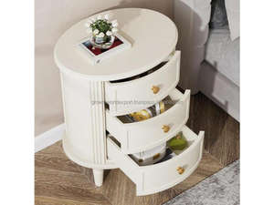 Mesa de Noche Moderna Ovalada de Madera de Mango Maciza Hecha a Mano con 3 Cajones |   Mesa de Noche Contemporánea con Gabinete de Almacenamiento |   Dormitorio Nuevo 2026 - Product Image 3