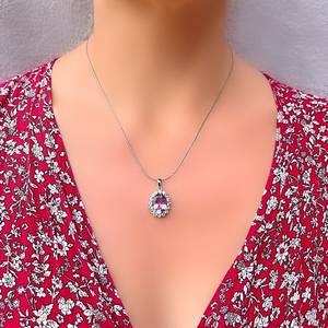 Natural <b>Amethyst</b> Halo Oval Silver Pendant Elegant Purple Gemstone Jewelry February Birthstone Gift For Women Pendant - Product Image 5