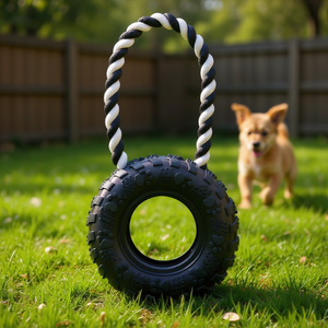 Pneumatico in gomma con corda, diametro 15 cm, giocattolo interattivo per animali domestici - Product Image 3