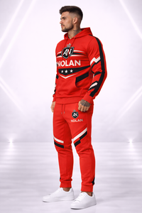 Conjunto Deportivo Rojo para Hombre, Sudadera con Capucha y Pantalones Jogger, Logotipo Personalizado, Ropa Deportiva Urbana de Diseño, Venta al Por Mayor - Product Image 2