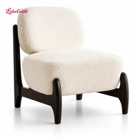 Fauteuil d'appoint moderne en bouclette avec structure en bois noir et revêtement en tissu Sherpa pour salon, salle de séjour et maison