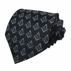 Corbata Masónica Master Mason Blue Lodge, Negra con Compás Cuadrado Verde, Regalia Masónica, Servicio OEM, Logotipo Personalizado Impreso por Transferencia Térmica - Product Image 4