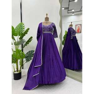 Vestido de fiesta XL con hilo y trabajo de espejo real Dupatta elegante que complementa el aspecto - Product Image 4