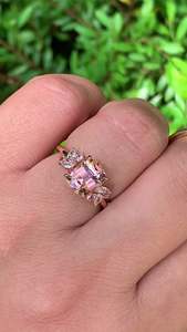 Women's Morganite Ring With Marquise Cut Diamonds Prong Setting Romantic Flower Style Engagement Ring - Product Image 6