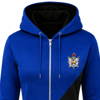 Sweat-shirt à capuche zippé intégral pour femme, personnalisé, bleu roi et noir, à deux empiècements, manches longues, style color block, décontracté, pour sororité et université