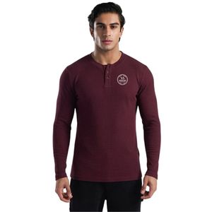Men's Maroon Solid <b>Cloud</b> Warm Tee Soft Lightweight Crew <b>Neck</b> Long Sleeve Fitness Gym Training Workout Performance 180g - Product Image 1