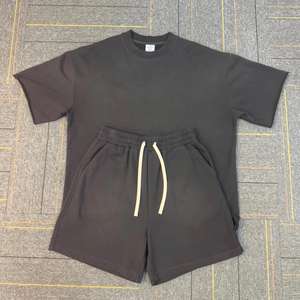 Conjuntos de Camiseta y Pantalones Cortos de Algodón Grueso Antiarrugas con Bordado Sólido de 260 g/m² para Hombre - Product Image 2