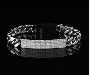 <b>Silver</b> Plated Moissanite Curb Link <b>Bracelet</b> Ice Cube Chain <b>Bangle</b> Round Brilliant Unisex Gift Jewelry - Product Image 1