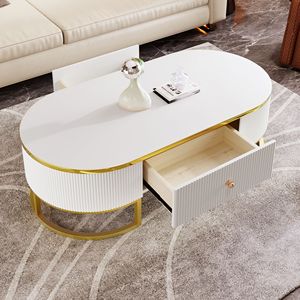 Tavolino moderno ovale con decorazione in metallo dorato profilo curvo Design e cassetti 47.2 \ "tavolo centrale per soggiorno - Product Image 4