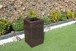 Jardinière en polyrotin pour l'extérieur, résistante aux intempéries, style contemporain, pot carré marron pour ensemble de jardin - Product Image 5