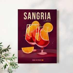 Impression sur toile pour cuisine, affiche illustrative de cocktail Sangria, décoration murale moderne sur le thème des boissons - Product Image 1