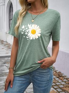 T-shirt imprimé graphique tendance pour femmes, t-shirt décontracté à la mode, haut en coton doux et respirant, vêtements légers pour femmes, collection d'été - Product Image 5