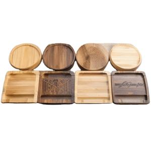 Nouveauté 2024 vente en gros écologique bois épissage sous-verre Logo personnalisé sous-verre luxe thé café rond carré tasse sous-verre - Product Image 1