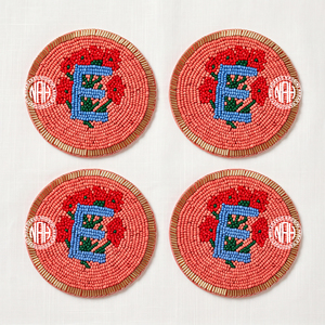 Ensemble de sous-verres perlés avec monogramme lettre H, jaune et bleu, ronds, pour boissons, personnalisables avec initiales, décoration de table, pour bar, tasses à café, vente en gros - Product Image 5