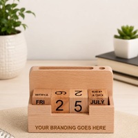 Organisateur de bureau en bois de qualité supérieure avec horloge et porte-stylos |   Organisateur de bureau en bois personnalisé pour accessoires de bureau