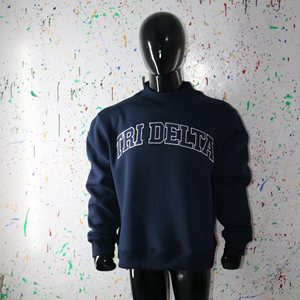 Sudadera Tri Delta con Cuello Redondo, Azul Marino, Talla Grande, Algodón, Felpa Francesa, Estampado Frontal, Informal, Unisex, Ropa de Otoño, CLUSH SPORTS - Product Image 4
