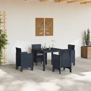 Ensemble de salle à manger de jardin en polypropylène anthracite, 5 pièces, résistant aux intempéries, mobilier d'extérieur au design contemporain - Product Image 3