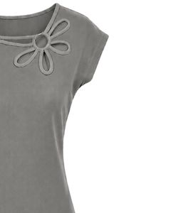 Manufacturer Gray Women Casual Summer Blouse Elegant Flower Neck Short Sleeve Fashion Loose Fit Daily Wear Stylish <b>Top</b> Shirt - Product Image 4