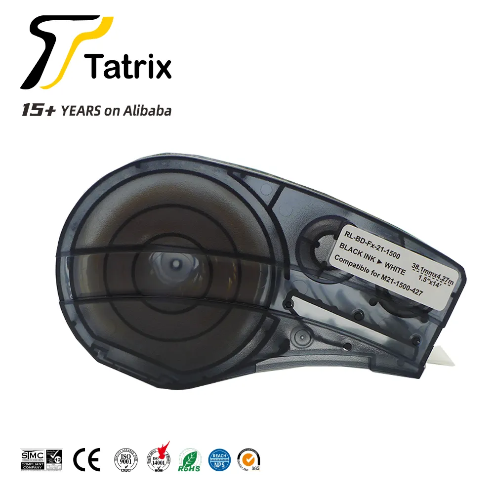 Étiquette de M21-1500-427 Tatrix Matériau vinyle compatible 4.27m Ruban d'étiquettes Noir sur blanc pour Brady pour imprimante BMP21 PLUS LAB