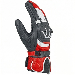 Guantes de Motocicleta de Cuero Completos para Hombre, Color Rojo, Negro y Blanco, con Cierre de Velcro para Ciclismo de Verano - Product Image 4