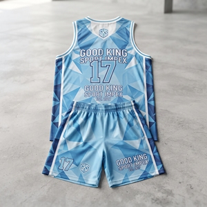 Ensemble de maillots de basket-ball personnalisés en sublimation bleu clair, motif géométrique, uniforme d'équipe, short d'entraînement à séchage rapide, vêtements en mesh - Product Image 2
