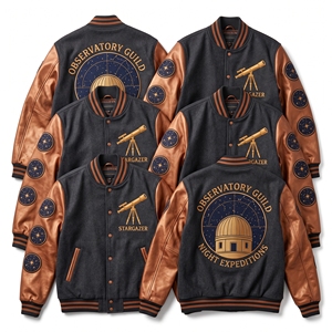 Wholesale Letterman Jacket Burgundy Wool Varsity Coat Classical Order Foundation Ionic Column <b>Temple</b> Embroidery Tan Leather - Product Image 6