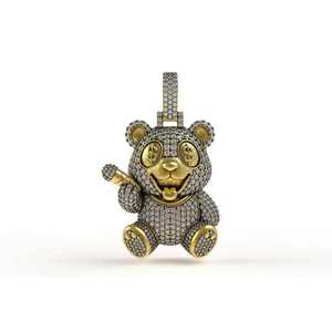 Colgante de Moissanita Hip Hop con Oso de Peluche, Charm Plateado con Rodio, Joyería Bling Personalizada Estilo Rap - Product Image 2