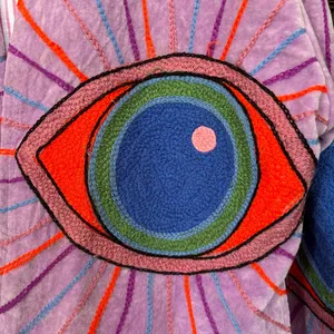 Veste Bohème en Velours Violet Brodé Suzani avec Motif Œil Turc, Manches Longues, Col Montant, Vêtement d'Hiver pour Femme - Product Image 2
