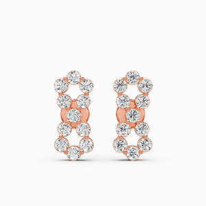 Boucles d'oreilles clous en or rose plaqué or 18 carats avec diamants de laboratoire, taille baguette et ronde, motif chevron, bijoux de mariage de luxe pour femme, couleur F - Product Image 2