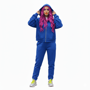 Women's <b>Purple</b> Hooded Tracksuit Full Length Solid Color Casual Wear With Side Pockets Zipper Fly Regular Fit Autumn Style - Product Image 2