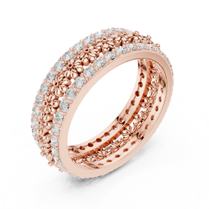 Anillo floral de oro rosa para mujer, anillo de eternidad con cristales de lujo, regalo de joyería de moda para aniversario de boda - Product Image 4