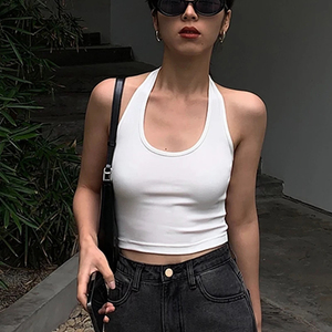 Cotton Sexy <b>Backless</b> Black White Tank <b>Tops</b> Halter Streetwear Vest Female Crop <b>Top</b> Summer 2027 Basic T-shirts Ladies - Product Image 6