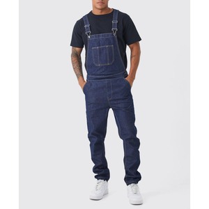 Salopette en jean bleu foncé pour homme, couleur unie, coupe classique, style décontracté, pantalon de travail en coton pour le printemps - Product Image 1