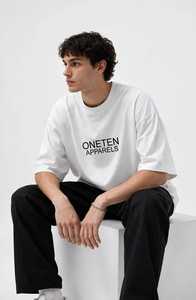T-shirt en coton blanc pour homme ONETEN APPARELS, coupe classique, manches courtes, col rond, logo sur le devant, respirant, écologique, haut décontracté - Product Image 3