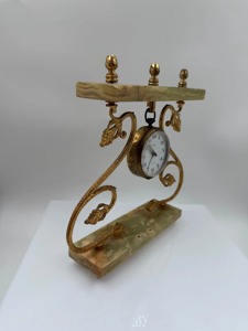 Fantastic Traditional Brass Desk <b>Clock</b> Mechanical Movement Circular Design Silent Non Ticking Hourly Chiming On Marble Base - Product Image 4