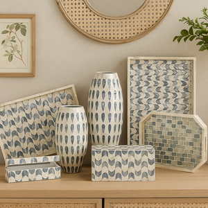 Caja de almacenamiento de MDF Rectangular hecha a mano patrón de onda azul Capiz MOP incrustaciones organizador de joyería decorativa caja de regalo de bambú de madera - Product Image 5