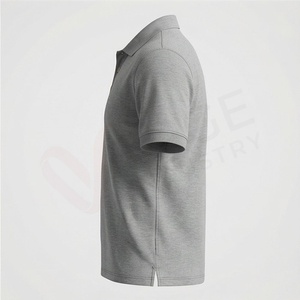 Polo en coton gris à manches courtes pour homme, décontracté, respirant, coupe classique, design tricoté uni - Product Image 3