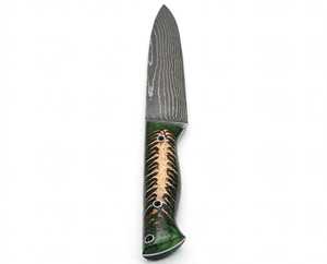 Custom Handcrafted Twist Damascus Steel Outdoor Utility Tool Green Epoxy Resin <b>Pinecone</b> Handle - Product Image 1