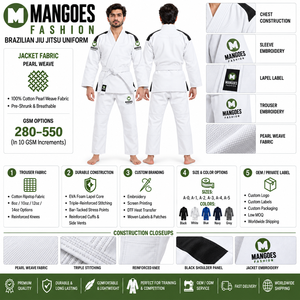 Uniforme de Jiu Jitsu Brasileño Ligero, Antibacteriano, que Absorbe la Humedad, Tejido Dorado, Preencogido, de Algodón, Estilo IBJJF Academy - Product Image 6