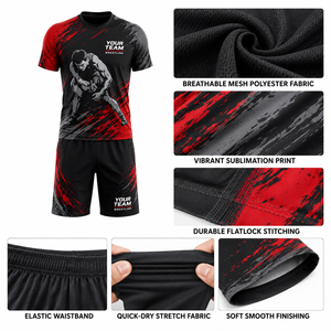 ชุดฝึกซ้อมมวยปล้ำแบบกำหนดเองสำหรับผู้ชาย เสื้อยืดและกางเกงขาสั้นพิมพ์ลายแบบ Sublimation ชุดทีมศิลปะการต่อสู้ ผู้ผลิต OEM ขายส่ง - Product Image 3