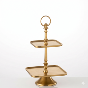 Two <b>Tier</b> Bronze <b>Cake</b> Stand Multi Layer Metal Dessert Display Reusable Hand Wash Only Cupcake Holder Serving Tray For Parties - Product Image 4