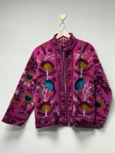 Best Selling Multicolor Suzani Embroidered Cotton <b>Velvet</b> Bomber <b>Jacket</b> Unisex Breathable Floral Design Handcrafted Artisan - Product Image 6