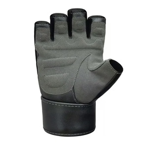Gants de fitness demi-doigts noir or gris aspect cuir respirant fermeture à boucle cadre de vélo - Product Image 5