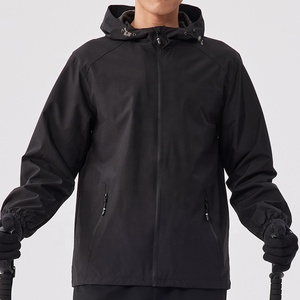 Veste coupe-vent zippée en gros, personnalisable OEM, pour homme, couleur unie, en polyester enduit PU - Product Image 3