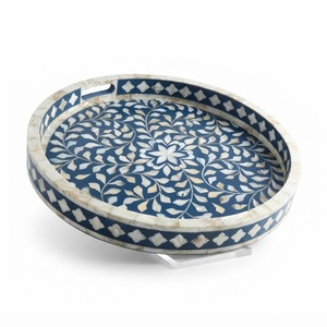 Bandeja Decorativa Redonda de Lujo con Incrustaciones de Madreperla, Bandeja de Servicio Hecha a Mano con Mosaico Floral de Conchas, Decoración para Mesa de Centro, Regalo para el Hogar - Product Image 6