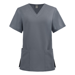 Unisex V Neck Medical <b>Scrub</b> <b>Top</b> Short Sleeve Hospital Nursing Uniform Clinical Workwear Patch Pockets Custom Logo - Product Image 3