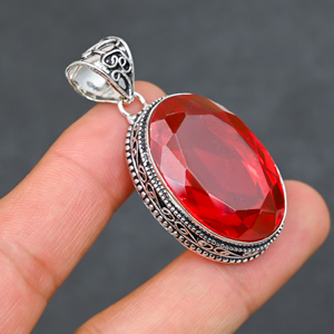 Gorgeous <b>Hot</b> Selling <b>Red</b> Garnet Gemstone Lab-Created Pendant 925 Sterling Silver Handmade Statement Jewelry Gift for Women - Product Image 4