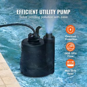 Pompe utilitaire haute performance 1/3 HP 2450 GPH avec tuyau PVC de 30 pieds de hauteur de refoulement et de 10 pieds de long, pompe submersible portable pour l'évacuation de l'eau - Product Image 2