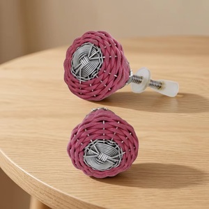 Handmade Modern Brass Tulip Shape Cabinet <b>Knobs</b> Woven Cotton Cord Pink Durable Home Office <b>Dresser</b> Furniture Handle - Product Image 2