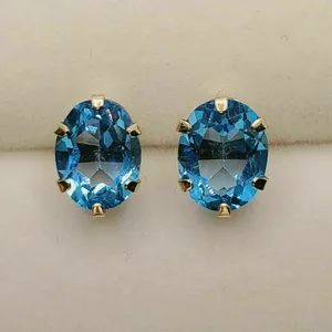 Moissanite Oval <b>Stud</b> <b>Earrings</b> 925 Silver <b>Blue</b> Gemstone Classic Prong Setting Lightweight Jewelry for Women - Product Image 6